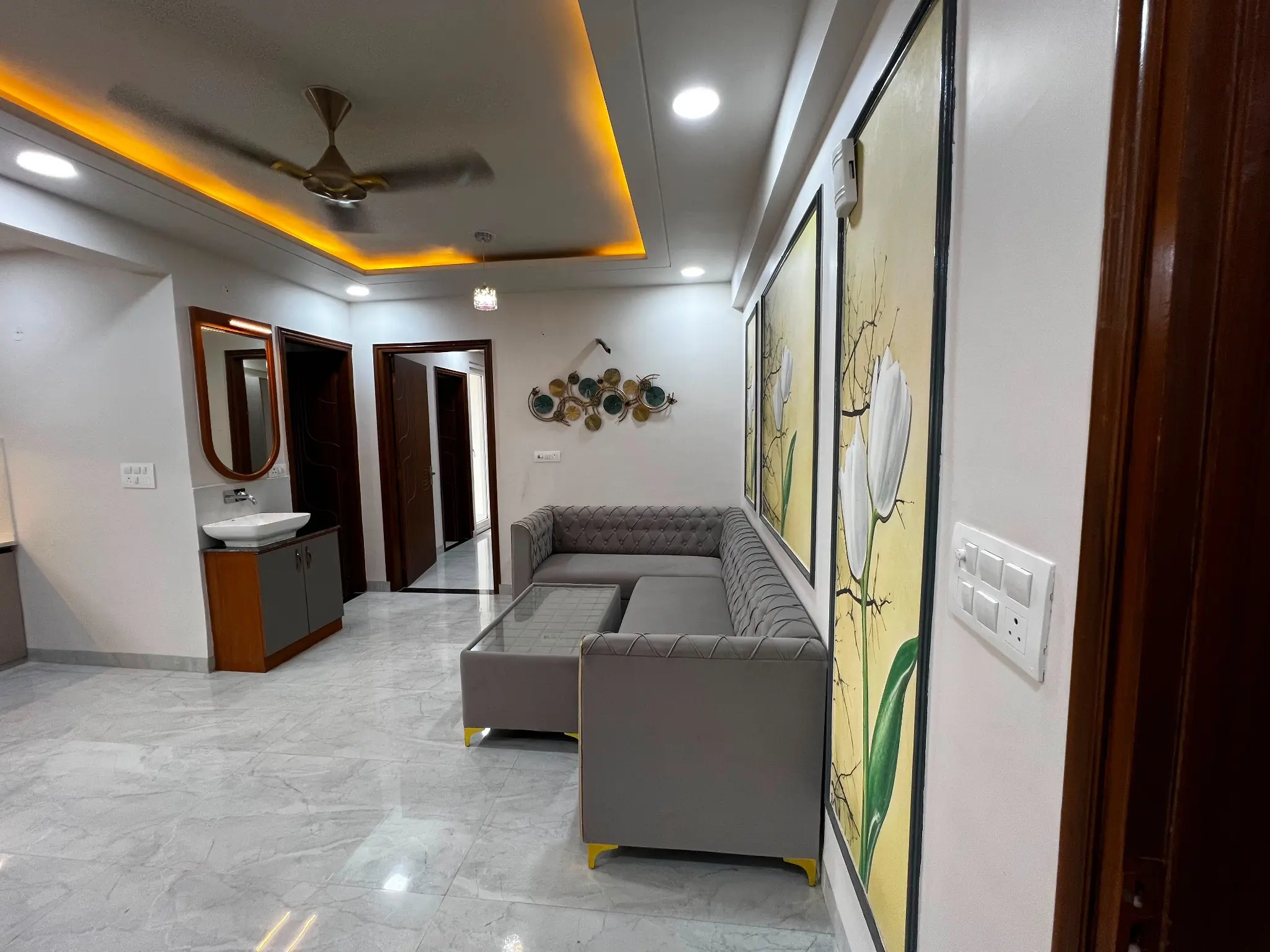 Furnished living and dining hall in a 2 BHK flat