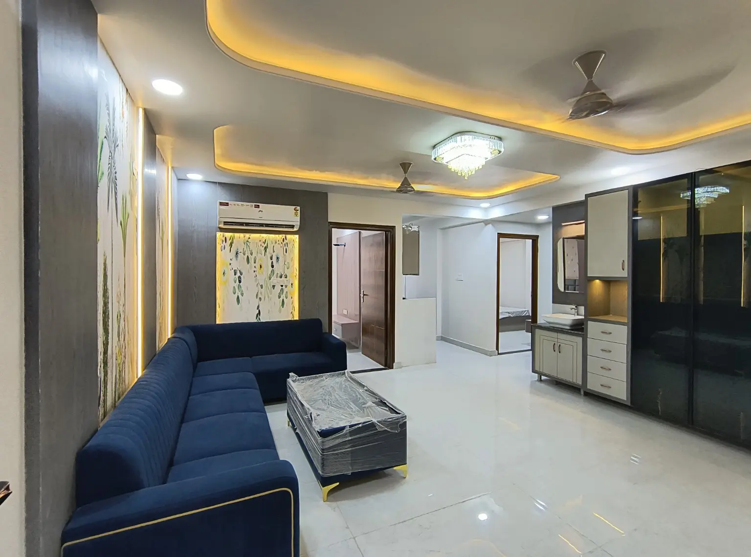 Furnished living and dining room in a Shivalik Estate flat